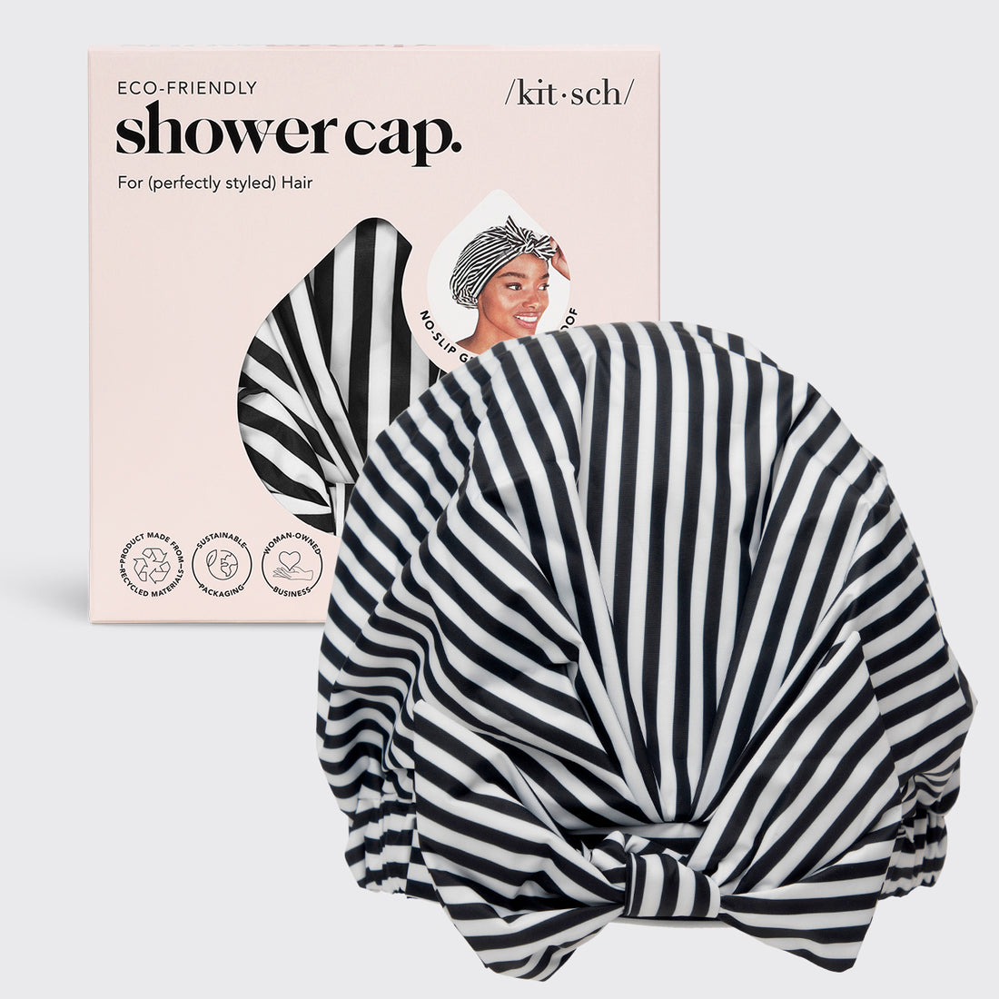 Luxe Shower Cap - Black and White Stripe