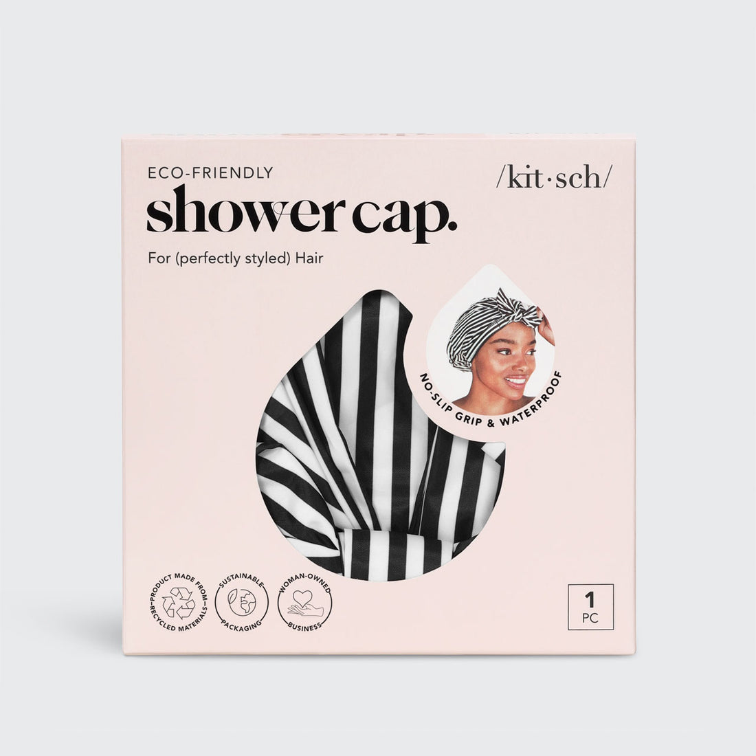 Luxe Shower Cap - Black and White Stripe