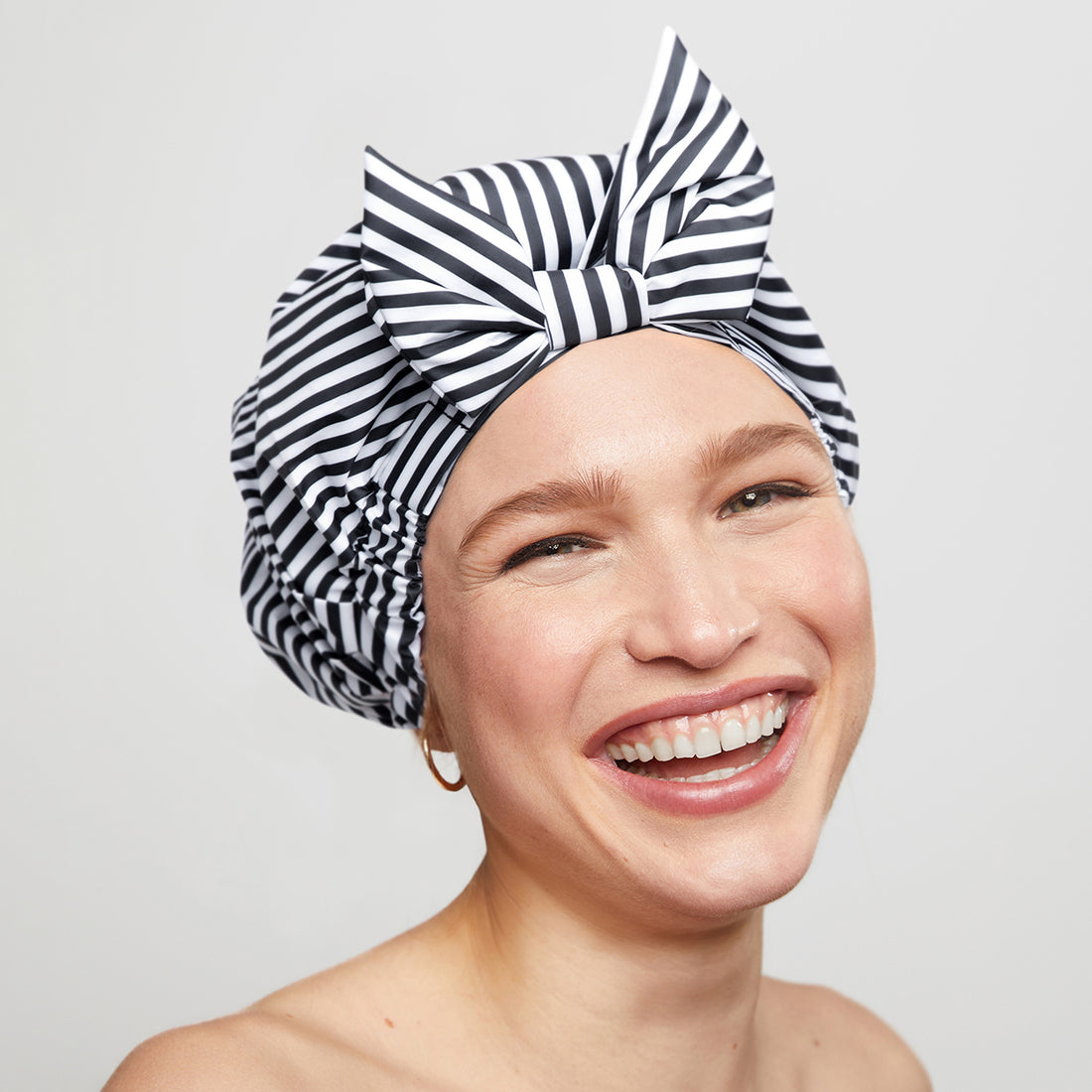 Luxe Shower Cap - Black and White Stripe