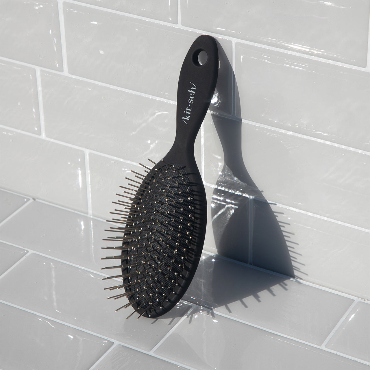 Recycled Plastic Metal Bristle Mini Travel Hair Brush - Black