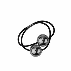 Metal Double Bead Hair Tie - Hematite