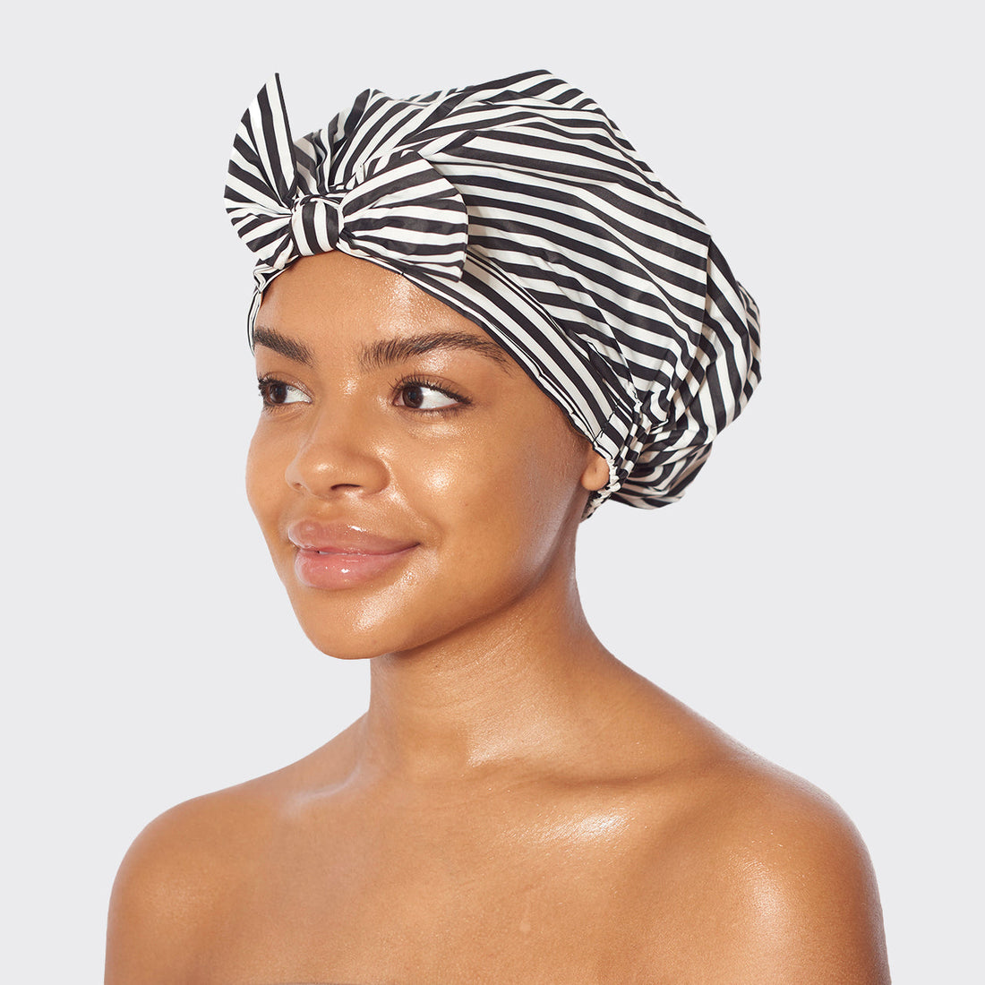 Luxe Shower Cap - Black and White Stripe