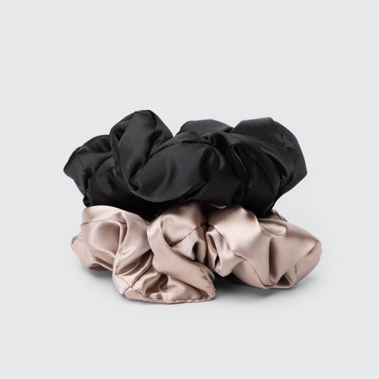 Charcoal & Gold Satin Pillow Scrunchies 2pc Set