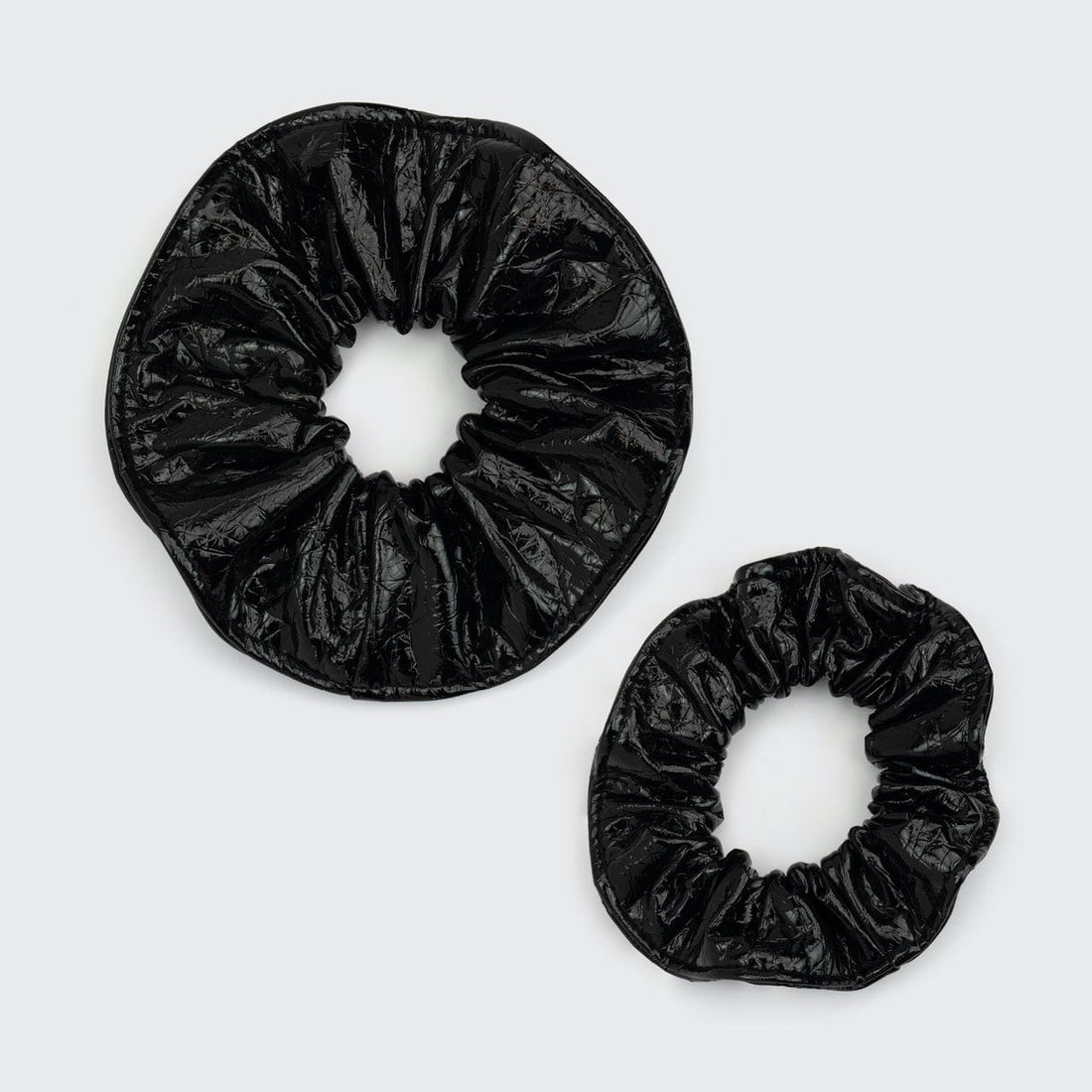 Plain Patent Scrunchie 2pc Set - Black