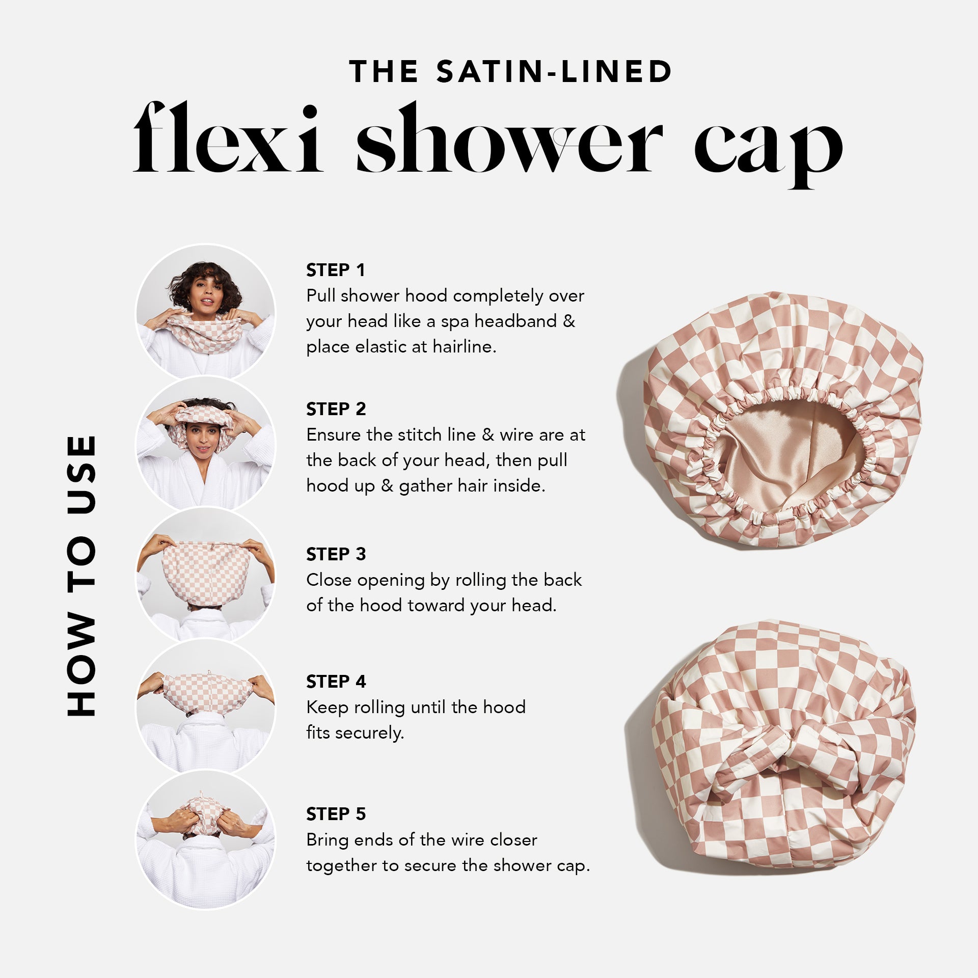 Terracotta Checker Satin Shower Cap