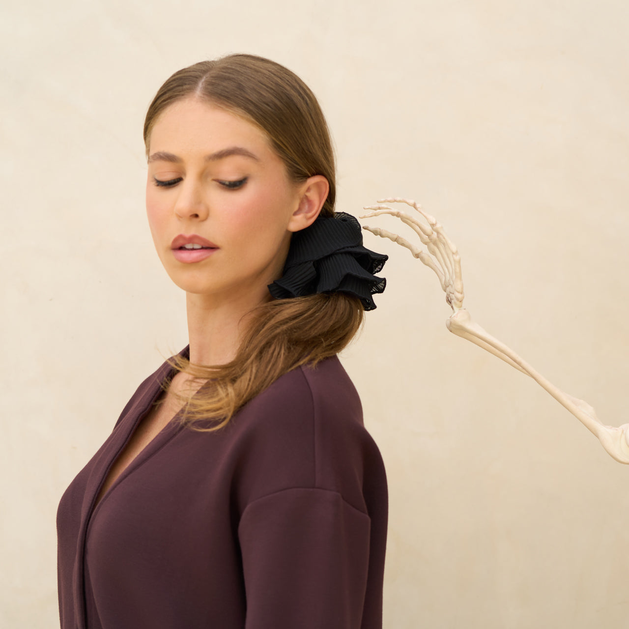 Halloween Black Pleated Scrunchie