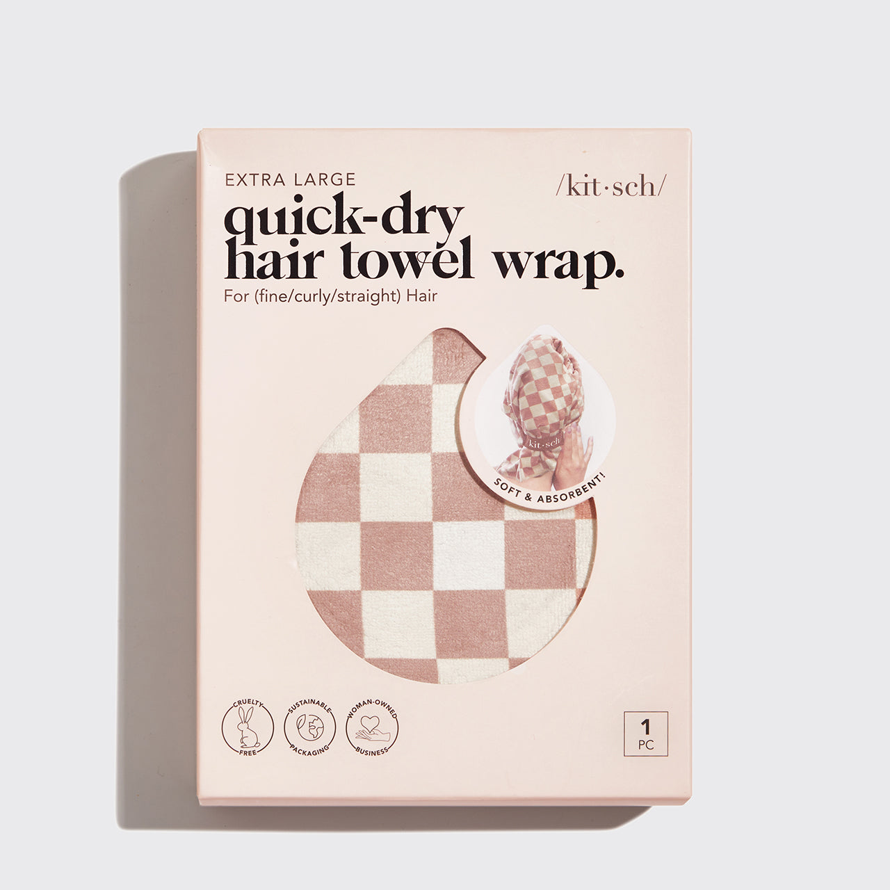 Terracotta Checker XL Hair Towel Wrap