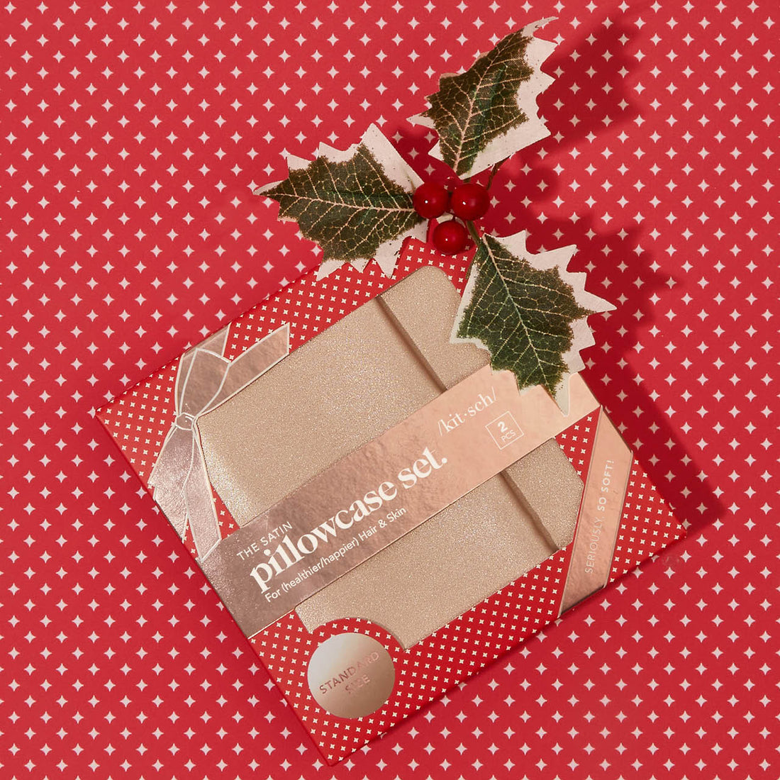 Kitsch Holiday Satin Standard Pillowcase 2pc - Champagne
