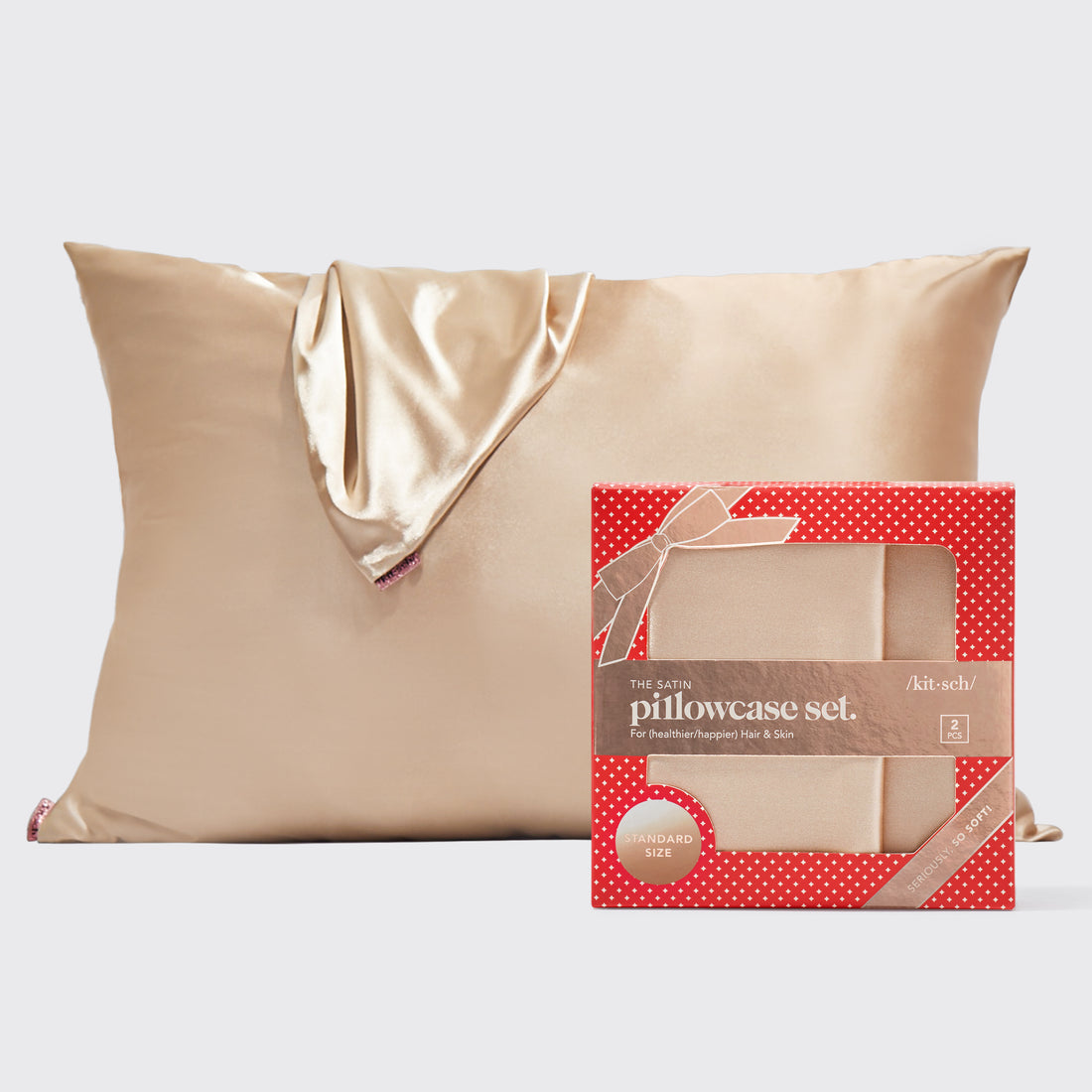 Kitsch Holiday Satin Standard Pillowcase 2pc - Champagne