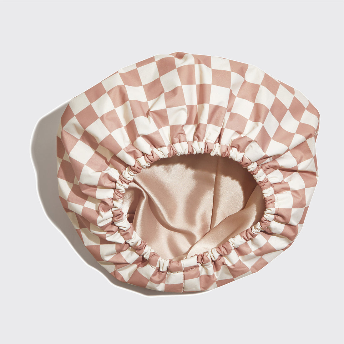 Terracotta Checker Satin Shower Cap