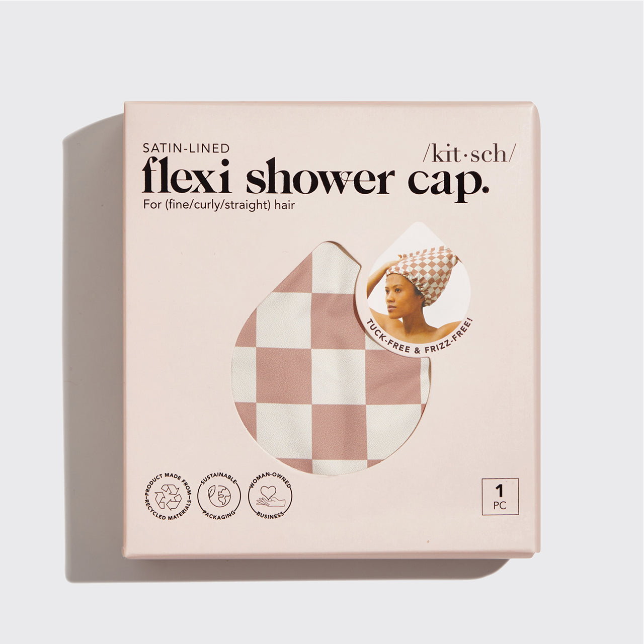 Terracotta Checker Satin Shower Cap