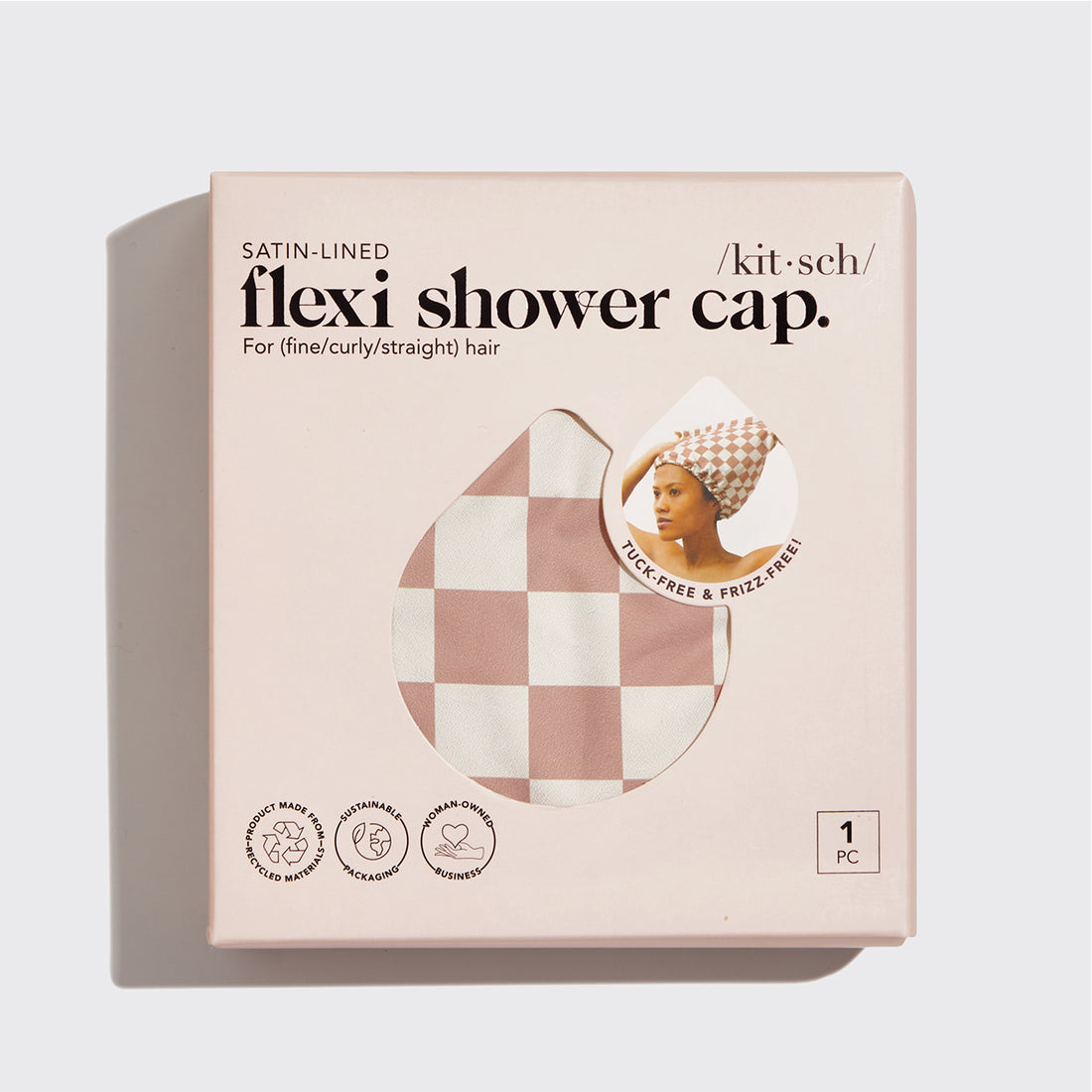 Terracotta Checker Satin Shower Cap
