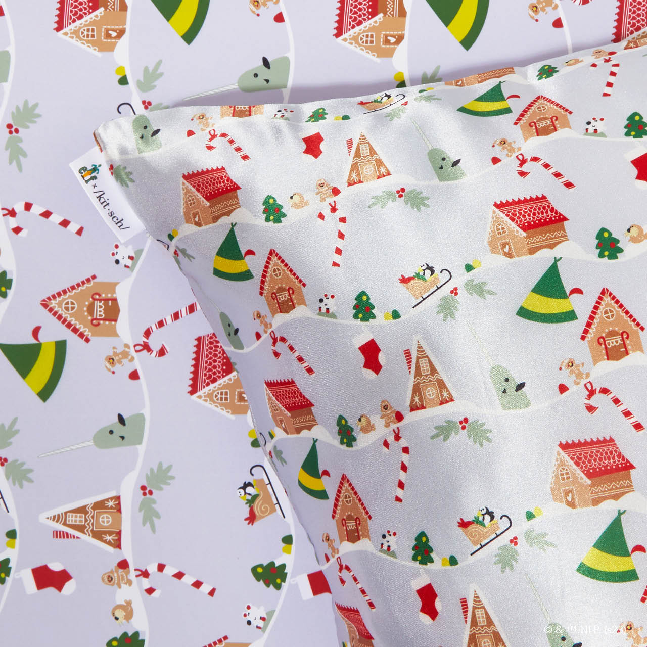 Kitsch x elf Satin Pillowcase in Periwinkle Christmas