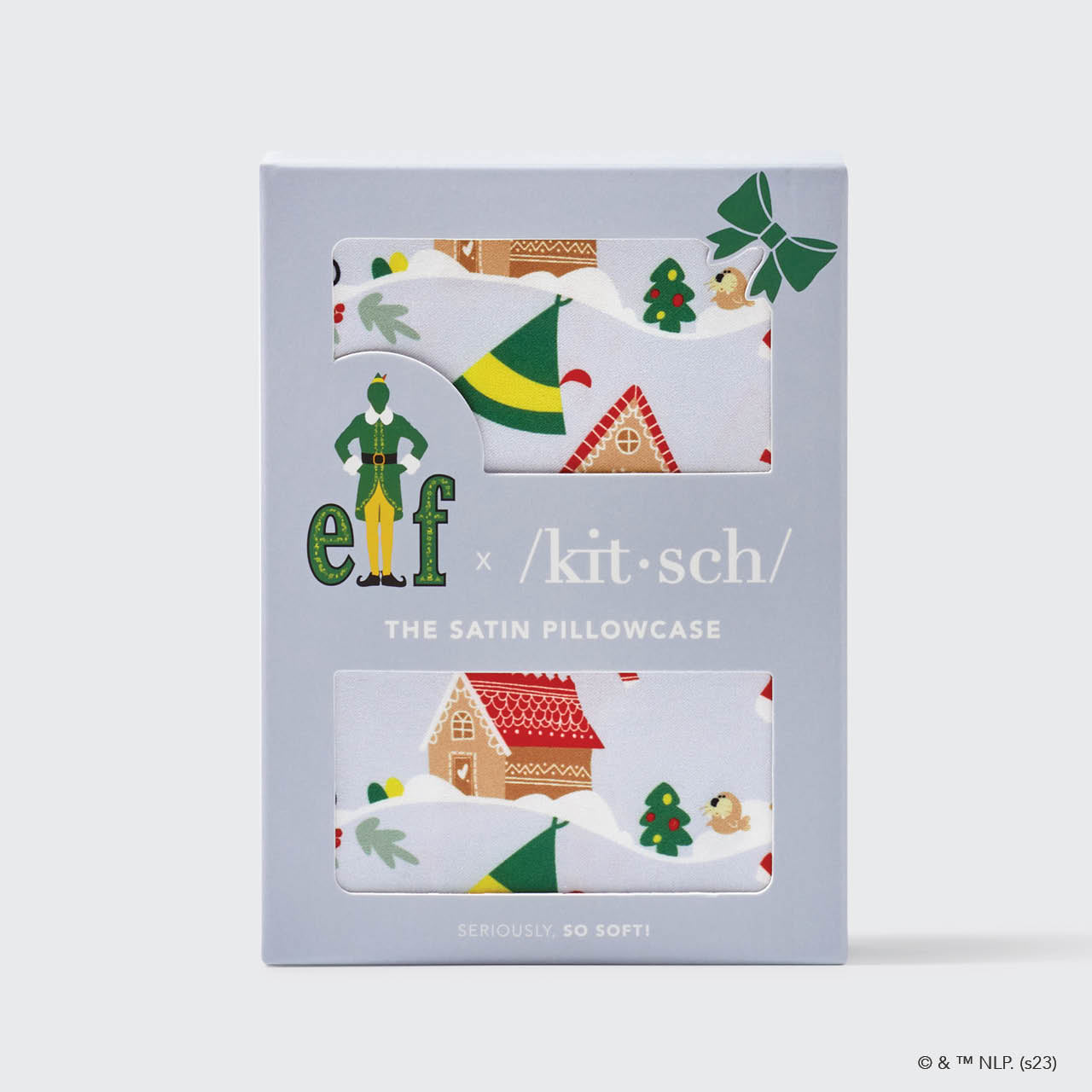Kitsch x elf Satin Pillowcase in Periwinkle Christmas