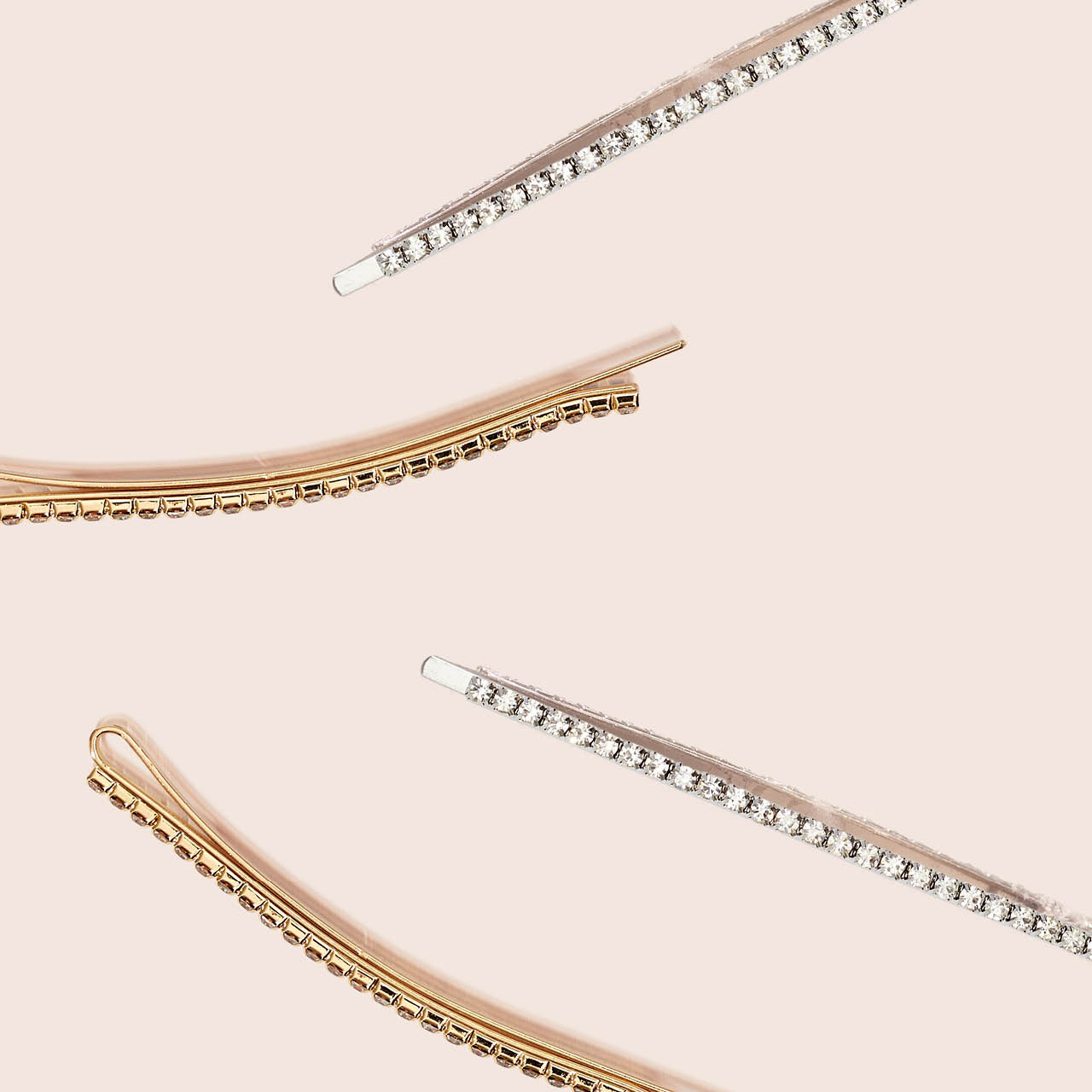 Metal Rhinestone Extra Long Bobby Pins 4pc Set - Gold and Silver