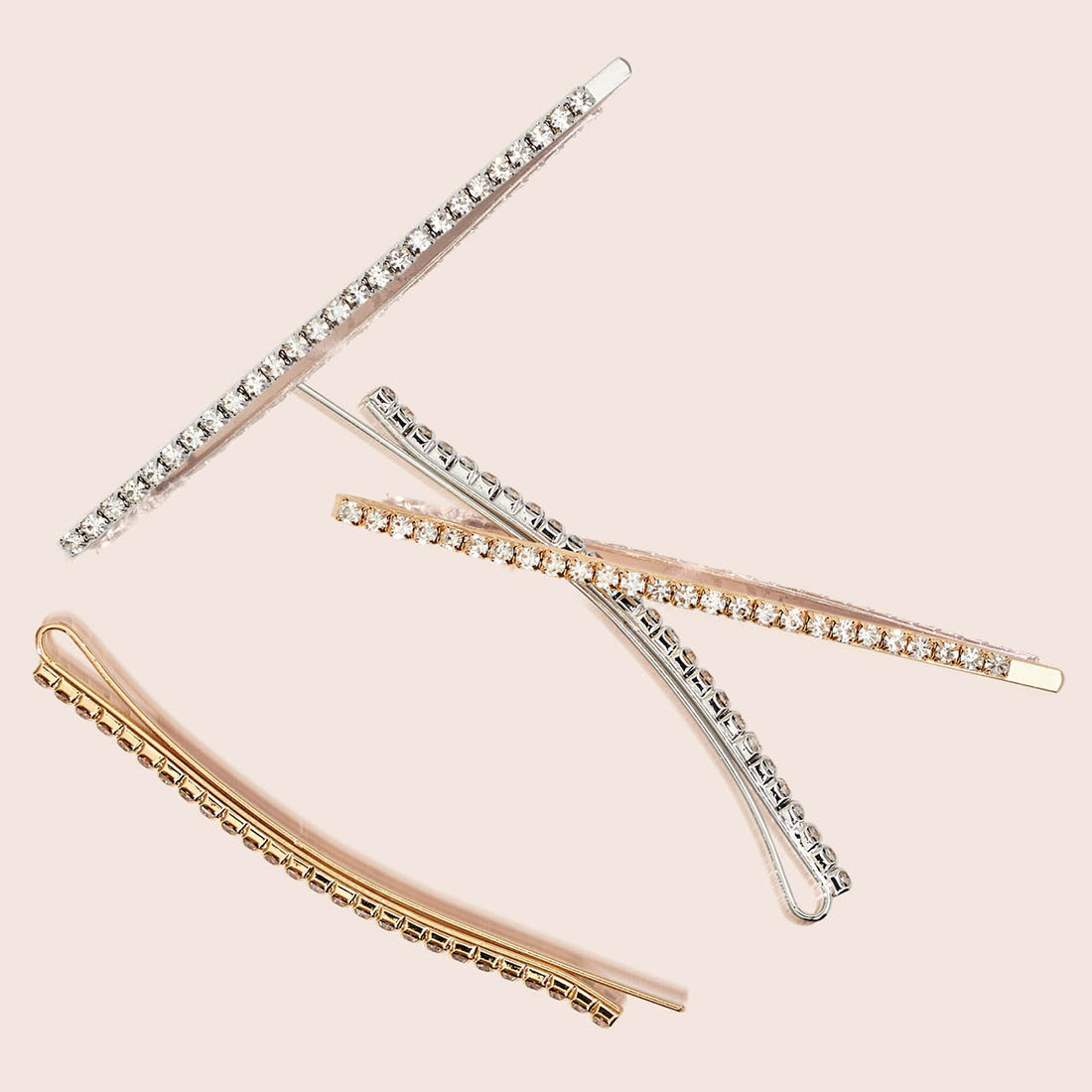 Metal Rhinestone Extra Long Bobby Pins 4pc Set - Gold and Silver