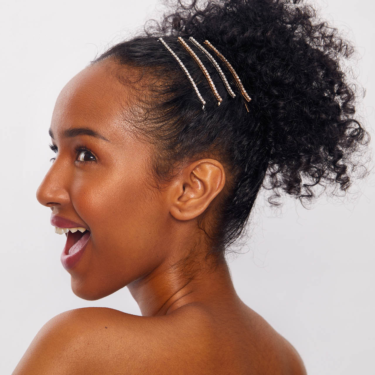 Metal Rhinestone Extra Long Bobby Pins 4pc Set - Gold and Silver