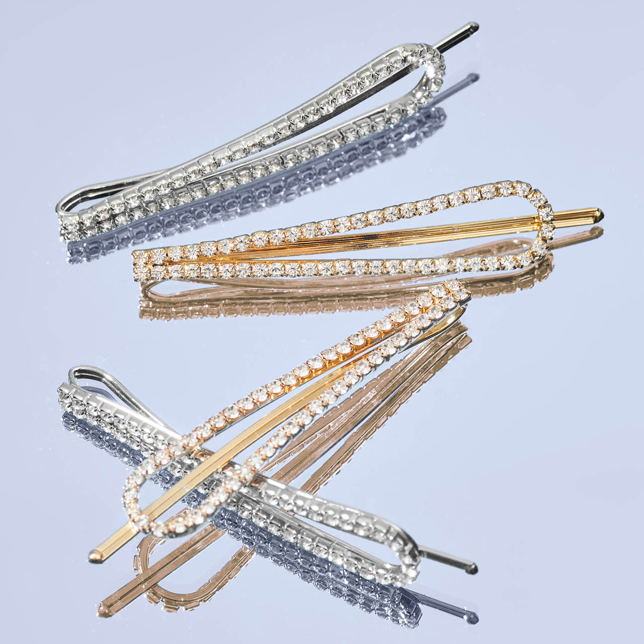 Metal Rhinestone Drop Bobby Pins 4pc Set - Gold and Silver