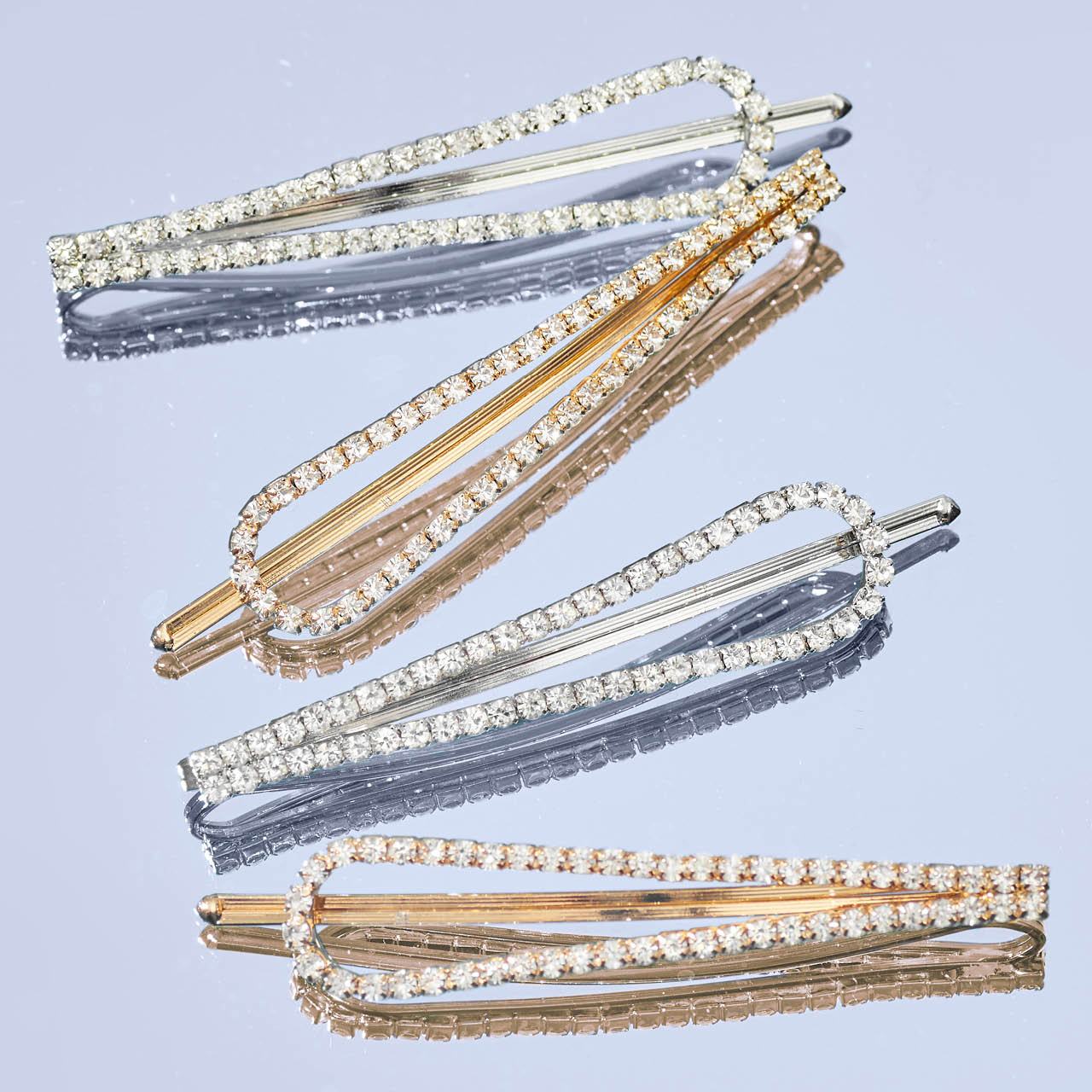 Metal Rhinestone Drop Bobby Pins 4pc Set - Gold and Silver