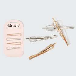 Metal Rhinestone Drop Bobby Pins 4pc Set - Gold and Silver
