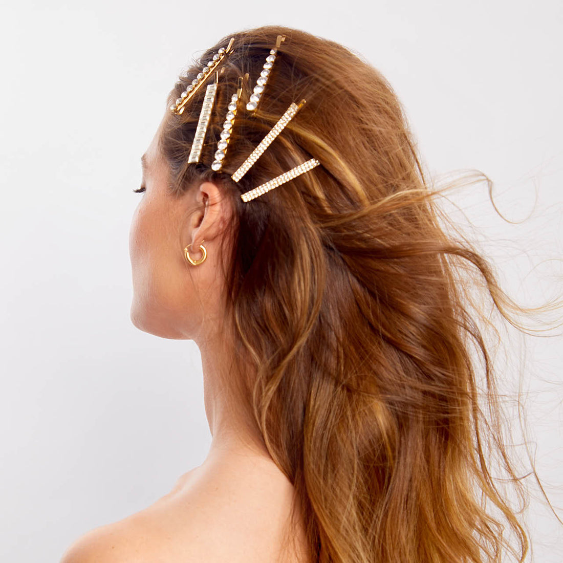 Metal Rhinestone Assorted Bobby Pins 4pc Set - Gold