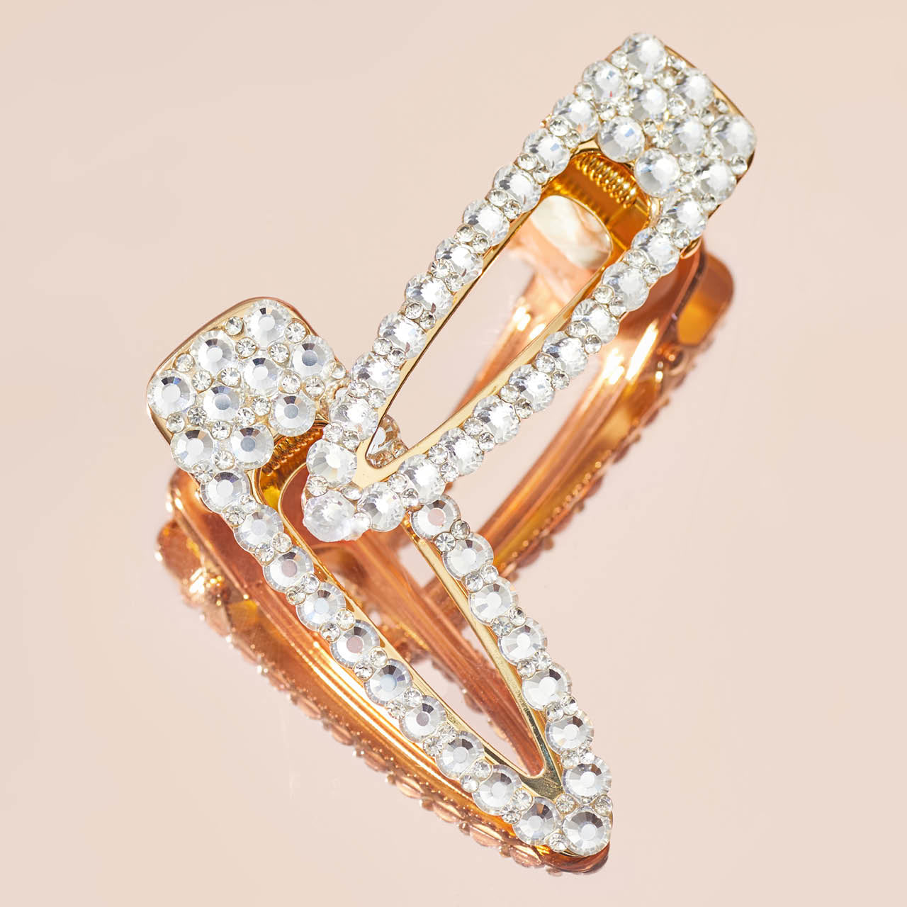 Metal Rhinestone Large Open Shape Hair Clip - Gold