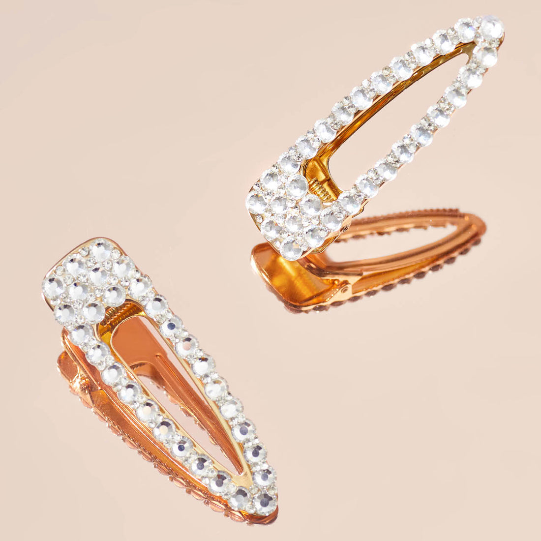 Metal Rhinestone Large Open Shape Hair Clip - Gold