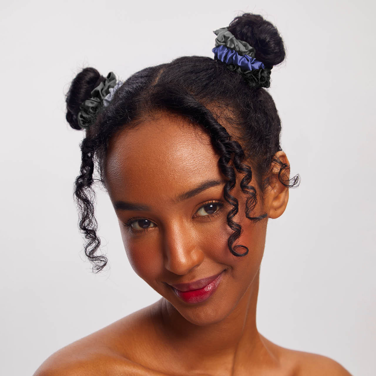 Midnight Satin Petite Scrunchies 5pc Set