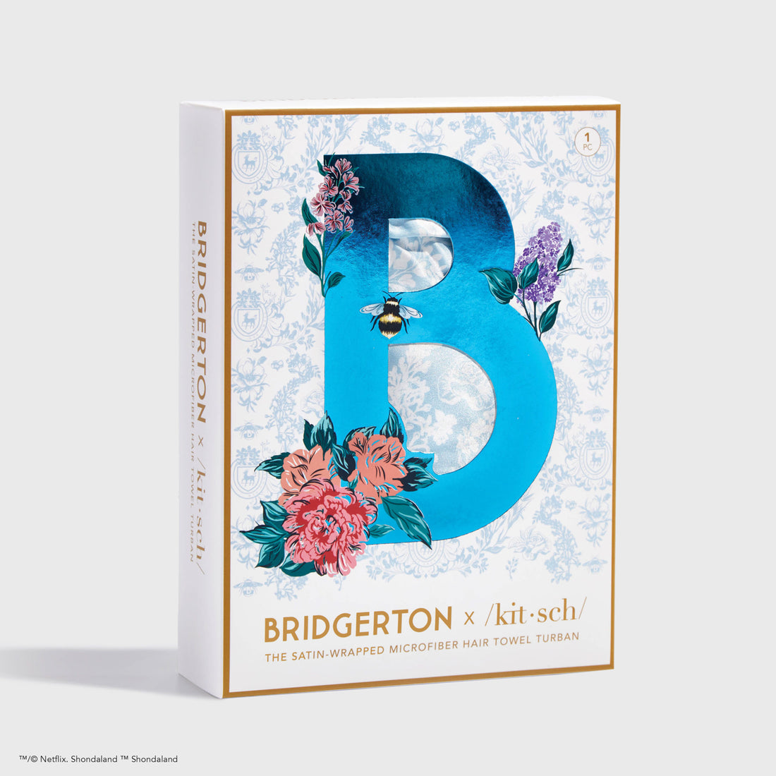 Kitsch x Bridgerton Satin Wrapped Hair Towel / Toile De Blue