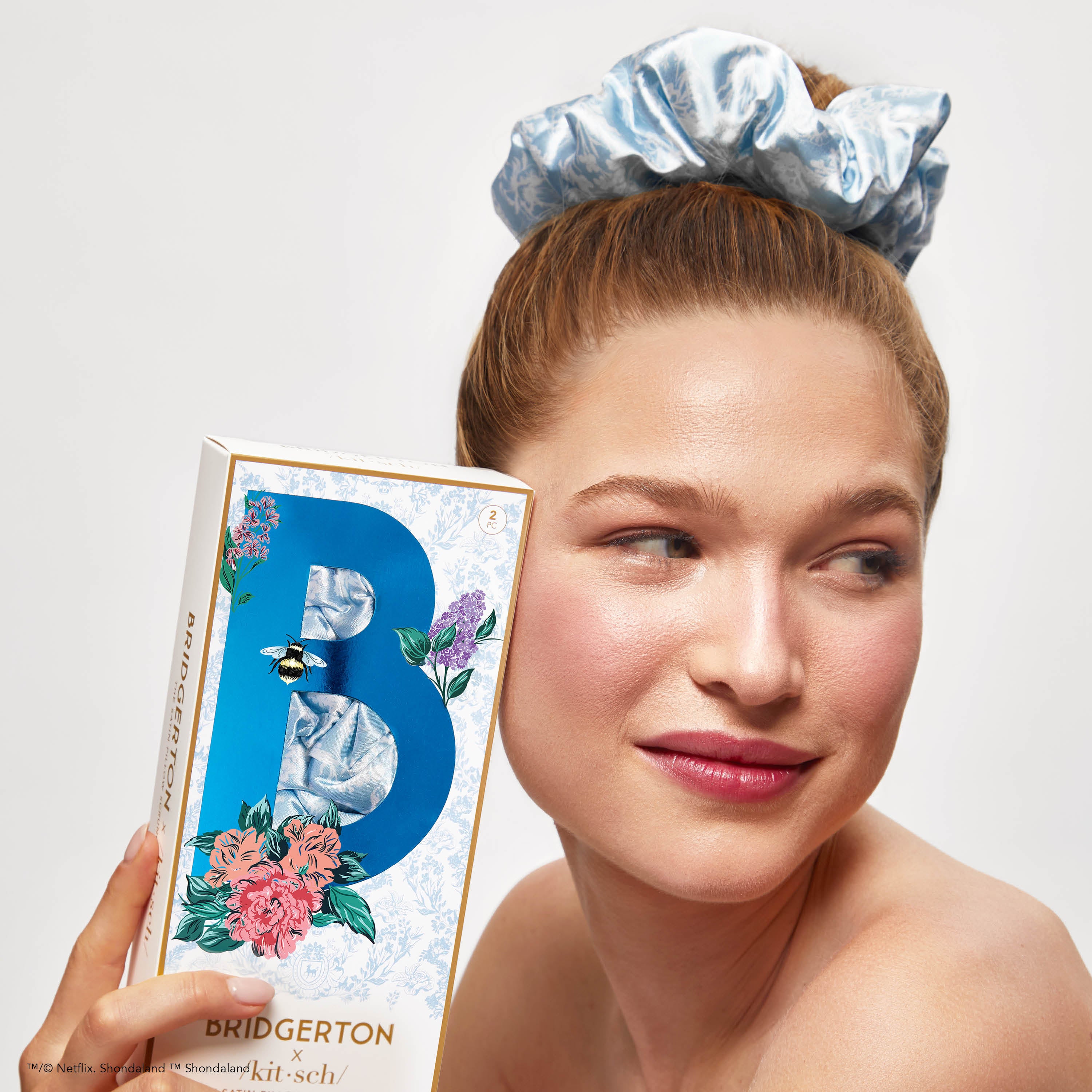 Kitsch x Bridgerton Satin Pillow Scrunchies in Toile De Blue