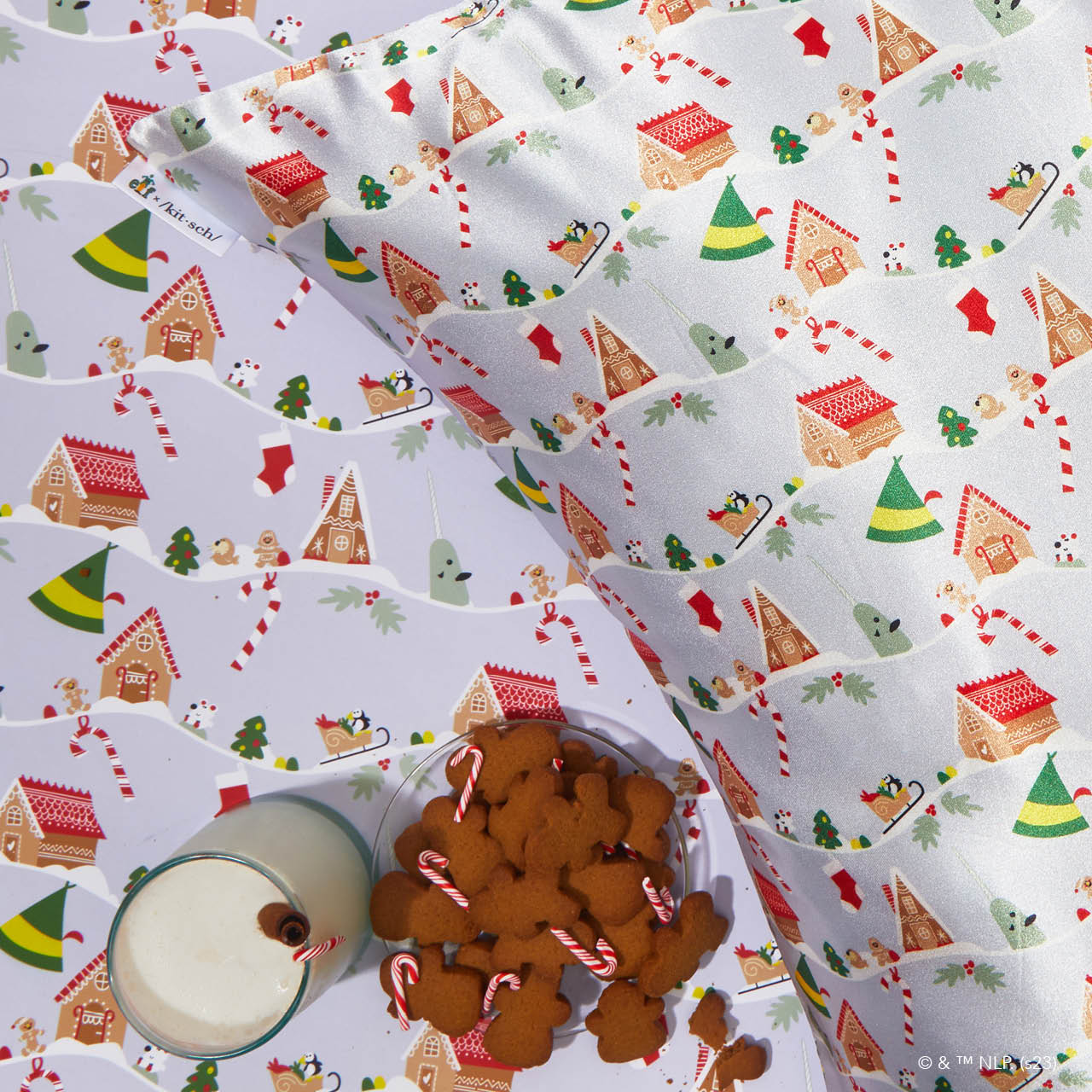 Kitsch x elf Satin Pillowcase in Periwinkle Christmas - King