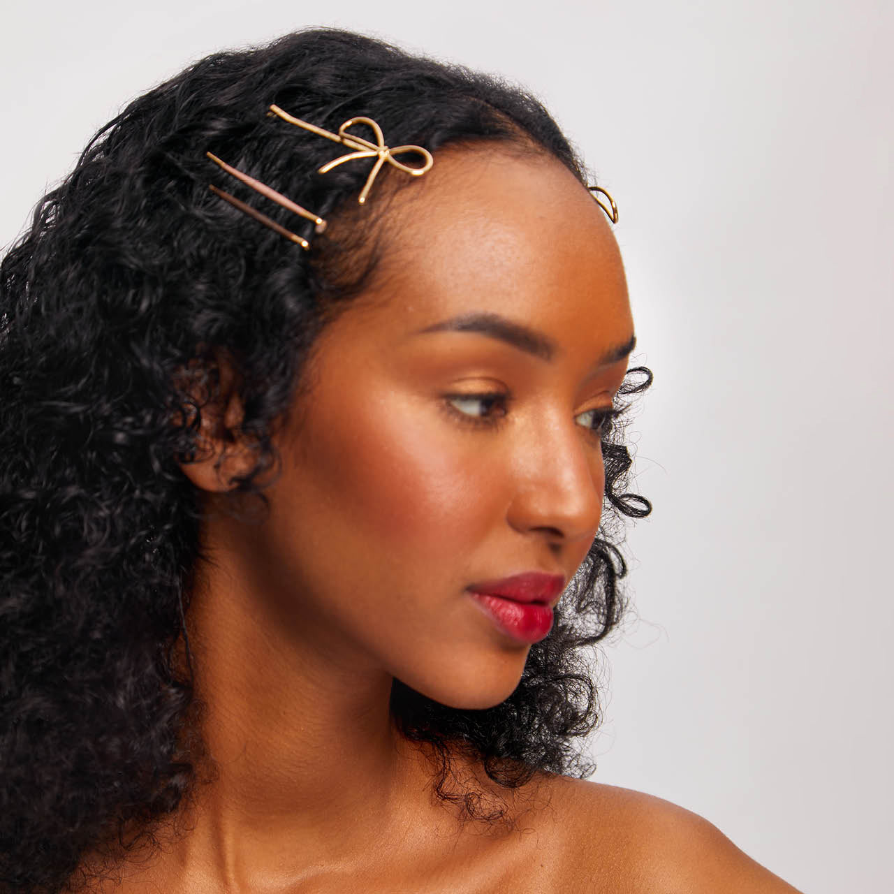 Metal Enamel Puffy & Bow Bobby Pins 8pc Set- Rosewood