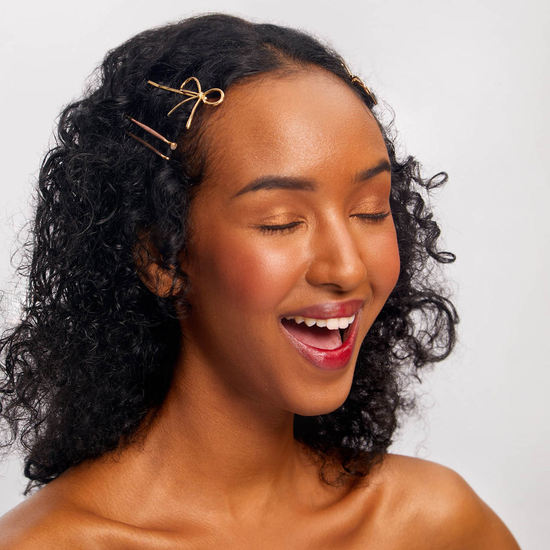 Metal Enamel Puffy & Bow Bobby Pins 8pc Set- Rosewood