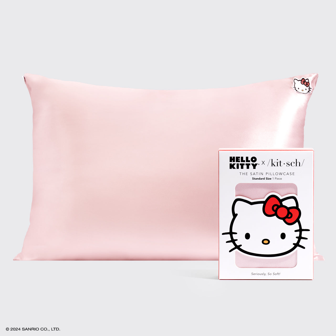 Kitsch x Hello Kitty Satin Pillowcase in Pink Hello Kitty Face