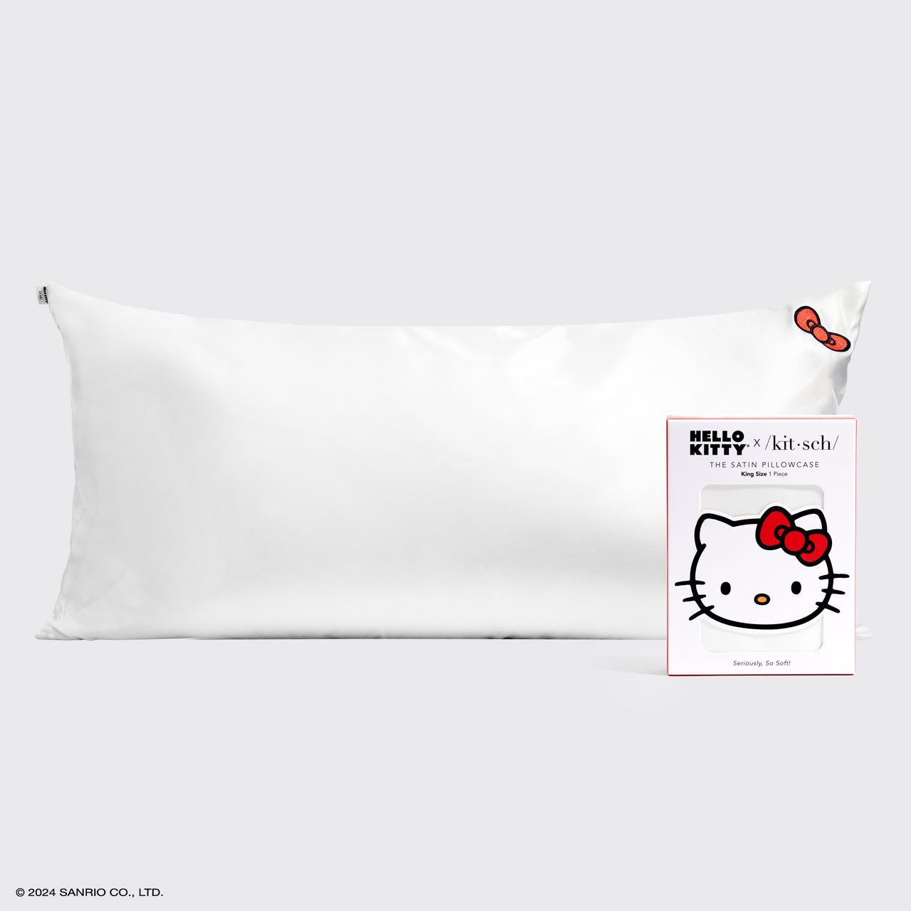 Kitsch x Hello Kitty Satin Pillowcase in Ivory Kitty Bow - King