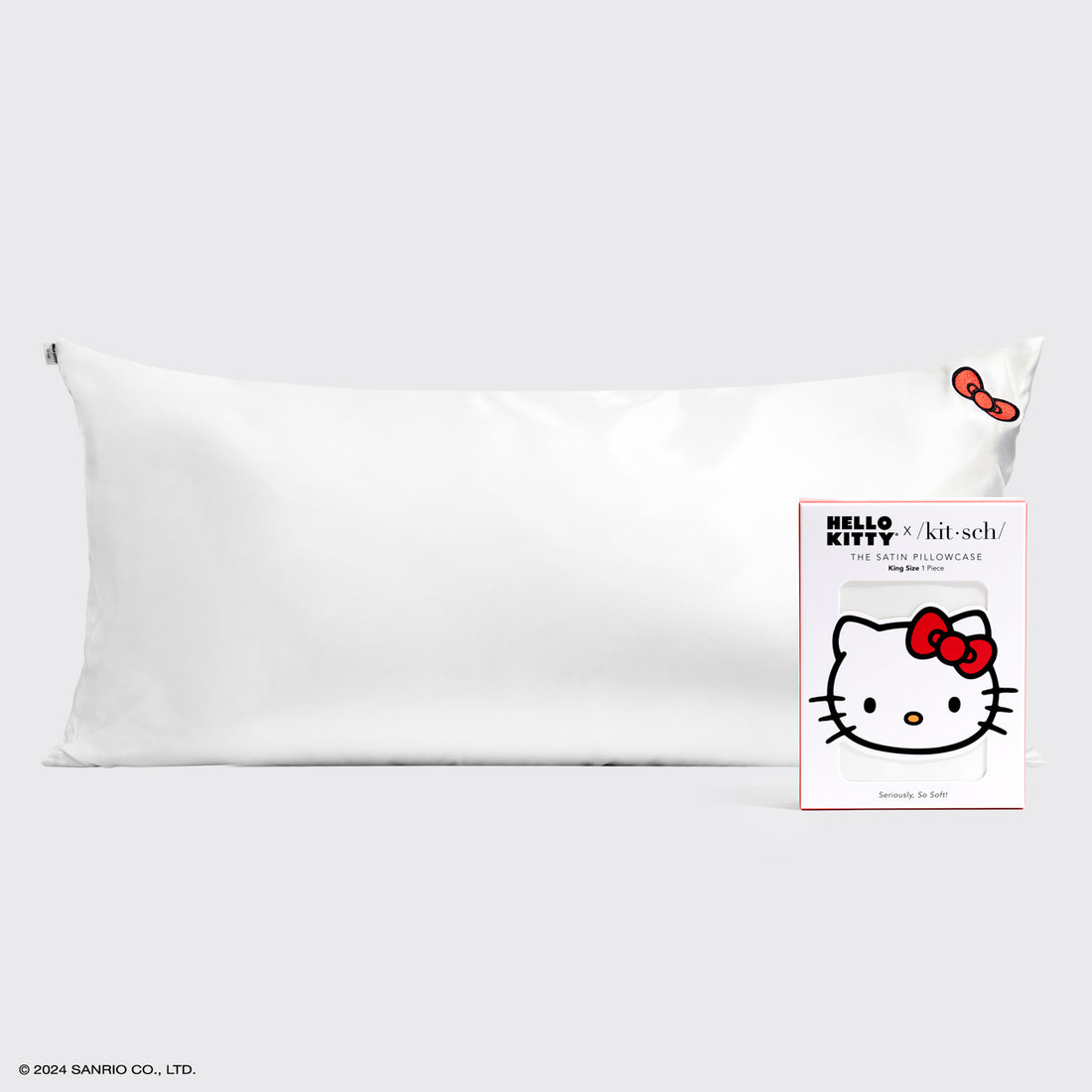 Kitsch x Hello Kitty Satin Pillowcase in Ivory Kitty Bow - King