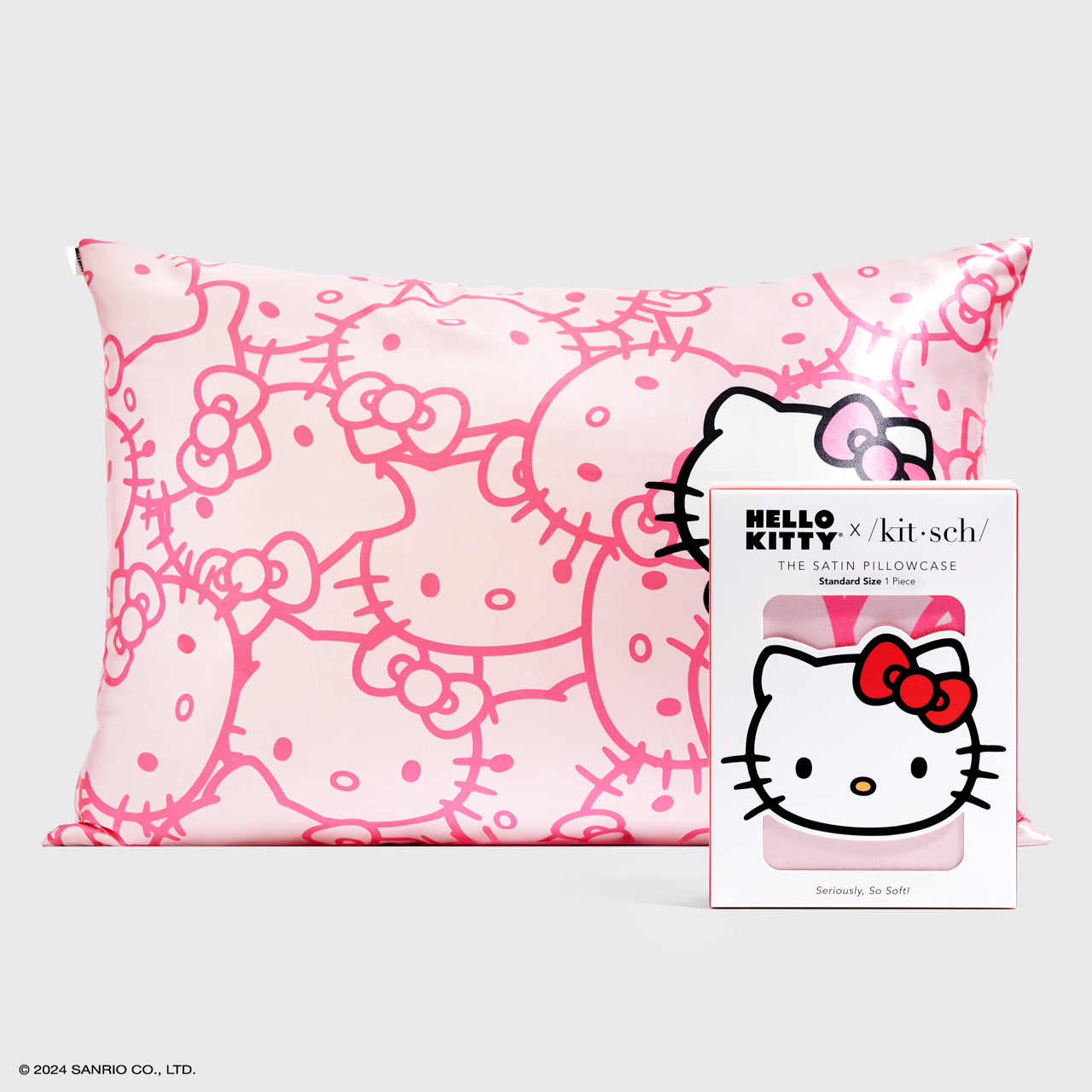 Kitsch x Hello Kitty Satin Pillowcase in Pink Hello Kitty Faces