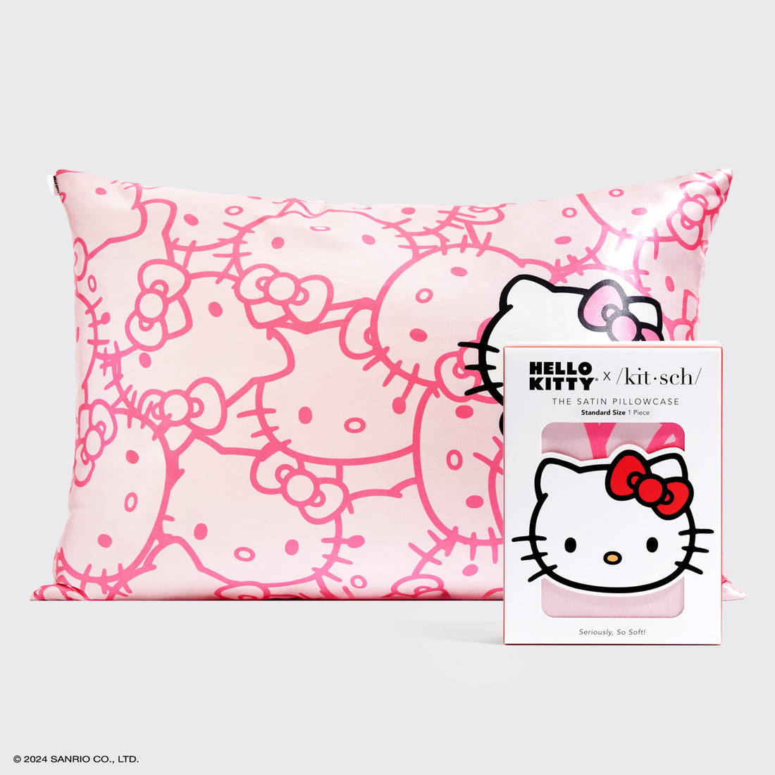 Kitsch x Hello Kitty Satin Pillowcase in Pink Hello Kitty Faces
