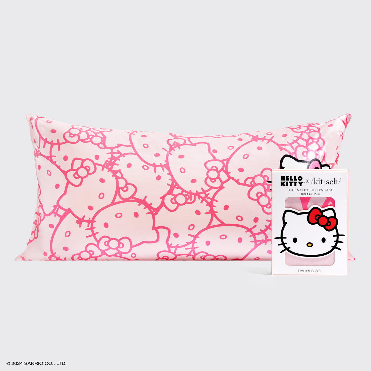 Kitsch x Hello Kitty Satin Pillowcase in Pink Hello Kitty Faces - King