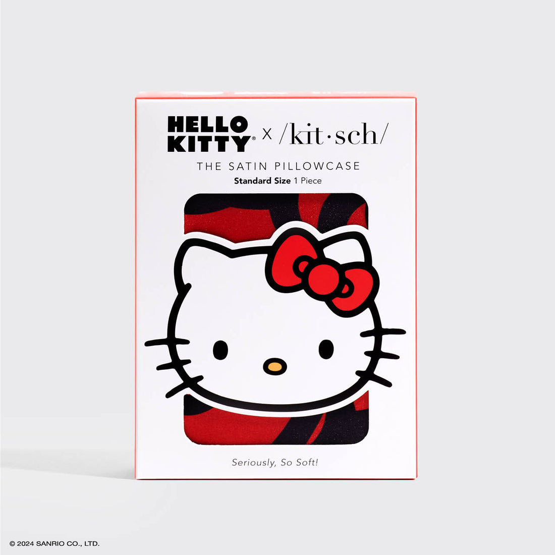 Kitsch x Hello Kitty Satin Pillowcase in Kitty Bathes in a Sea of Bows