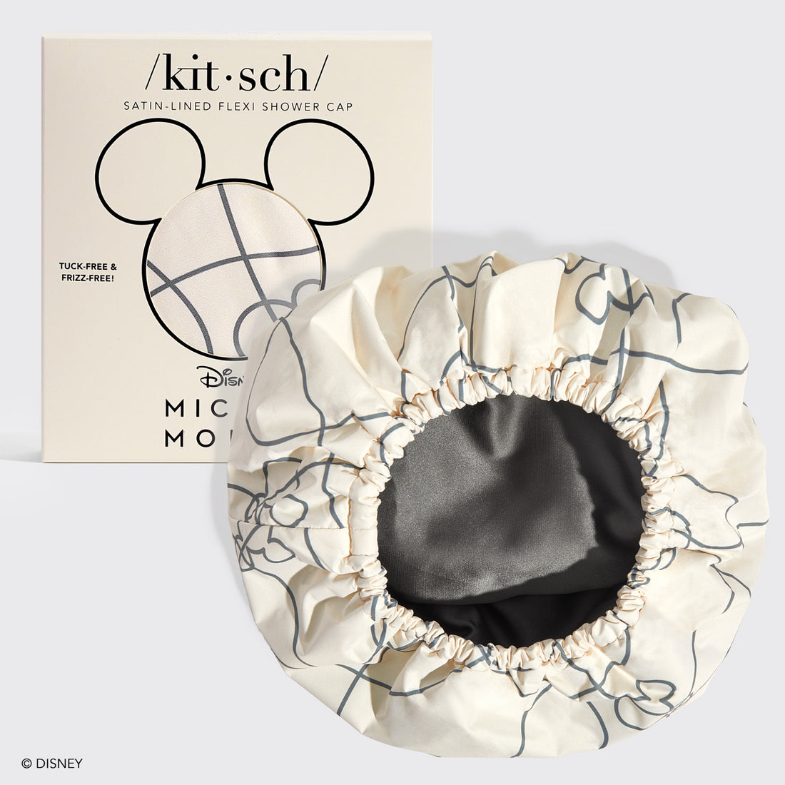 Kitsch x Mickey and Minnie Satin Flexi Shower Cap in Mickey Maze