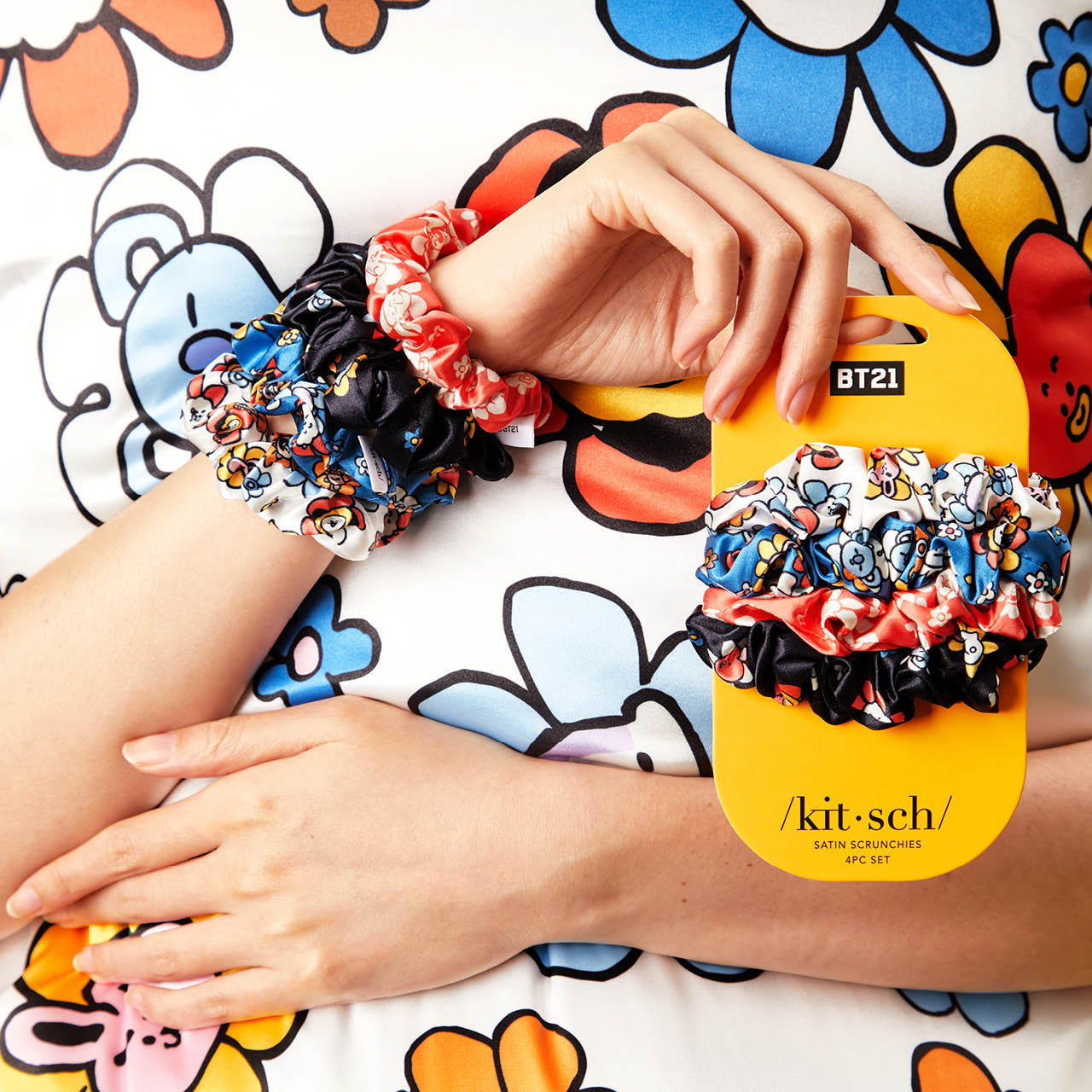 Kitsch x BT21 Satin Sleep Scrunchies 4pc Set