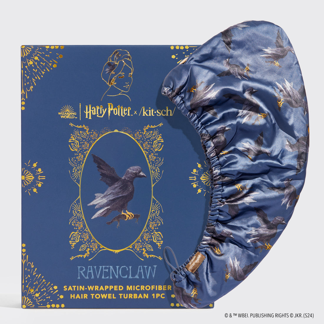 Kitsch x Harry Potter Satin Wrapped Hair Towel in Ravenclaw