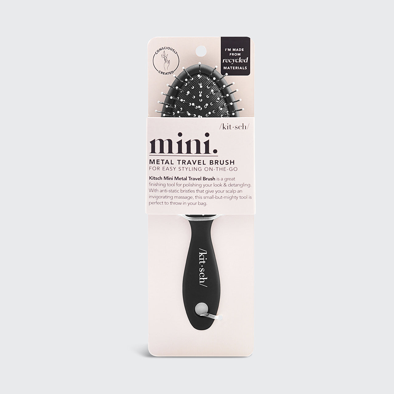 Recycled Plastic Metal Bristle Mini Travel Hair Brush - Black