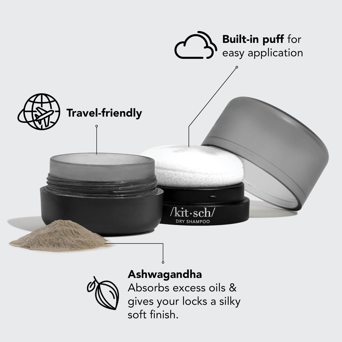 Dark Volumizing Rice Protein Dry Shampoo with Puff