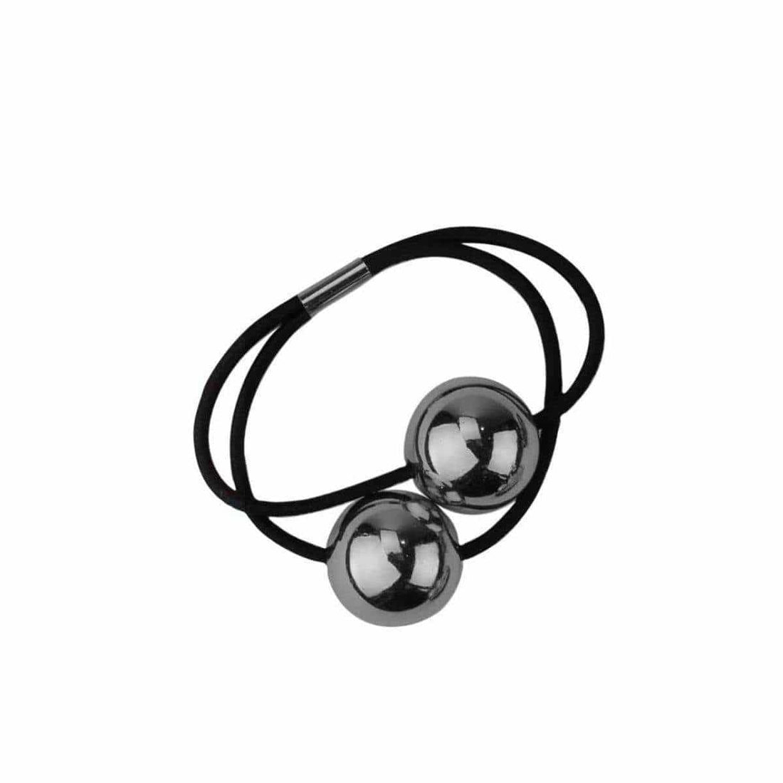 Metal Double Bead Hair Tie - Hematite