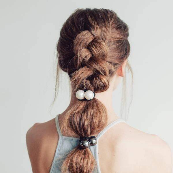 Metal Double Bead Hair Tie - Hematite