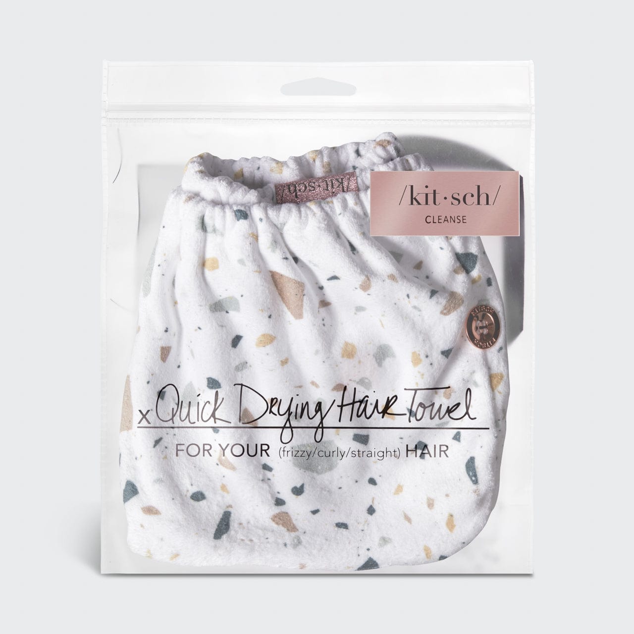 Microfiber Hair Towel -White Terrazzo