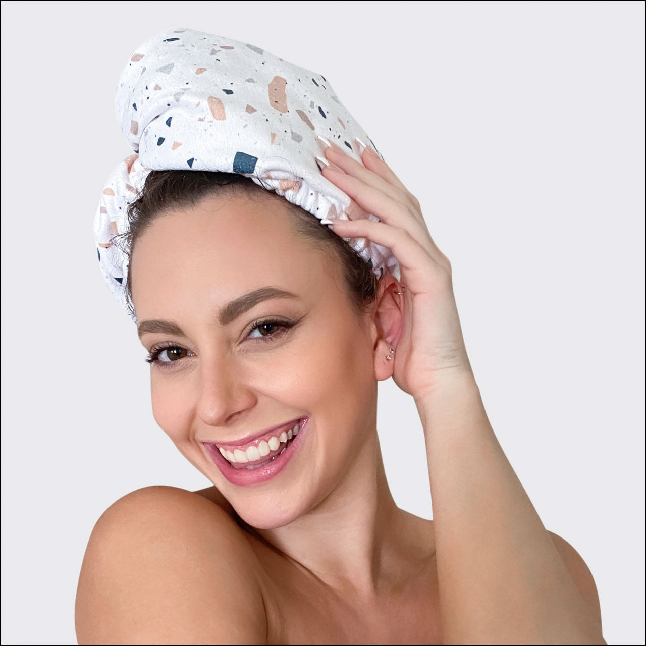 Microfiber Hair Towel -White Terrazzo