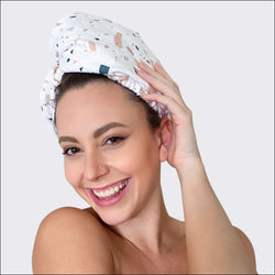 Microfiber Hair Towel -White Terrazzo